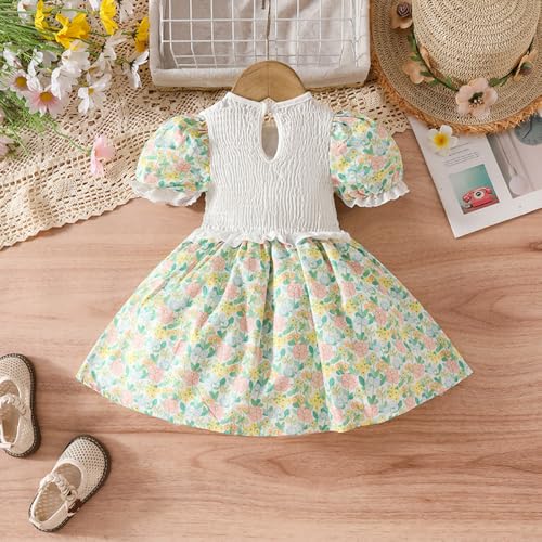 Hopscotch Girls Short Sleeves Floral Print White Color Casual Dresses (18-24 Months)