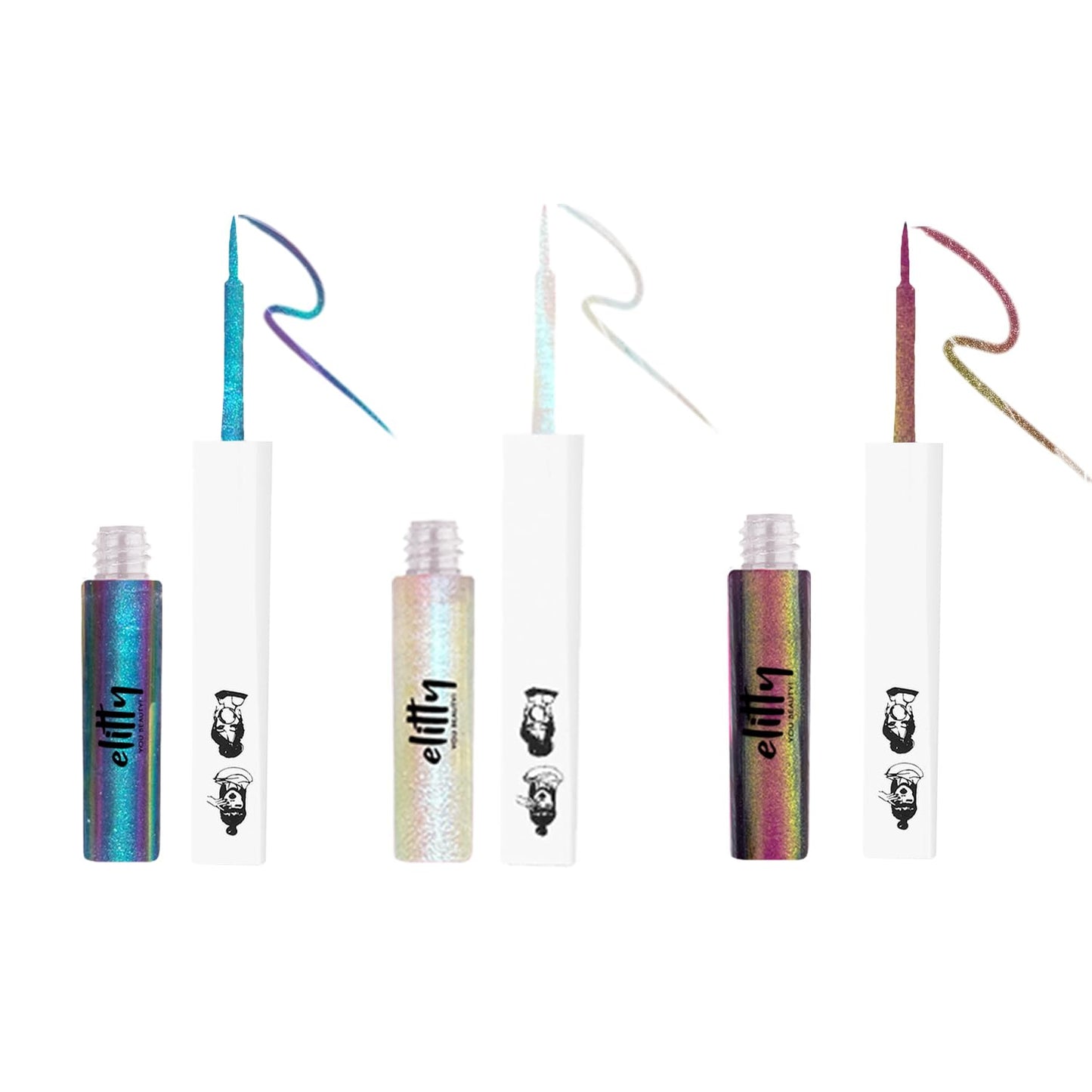Elitty Neon Daze Ombre Waterproof Liquid Eyeliner Combo (Pack of 3) | Holographic Shades (Purple-Blue, Silver-Blue, Pink-Copper) | Lasts Upto 12 Hrs | 4 ML Each