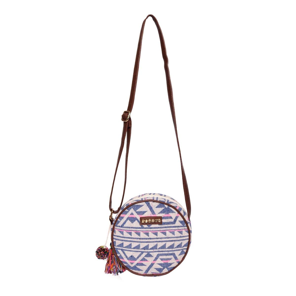 ASTRID Round Sling Bag With Pompoms For Girls And Women (multicolor)
