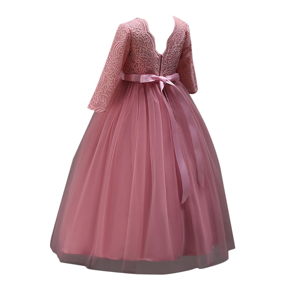 Hopscotch Girls Half-Sleeve Solid A-Line Maxi Gown In Pink Color for Ages 6-7 Years