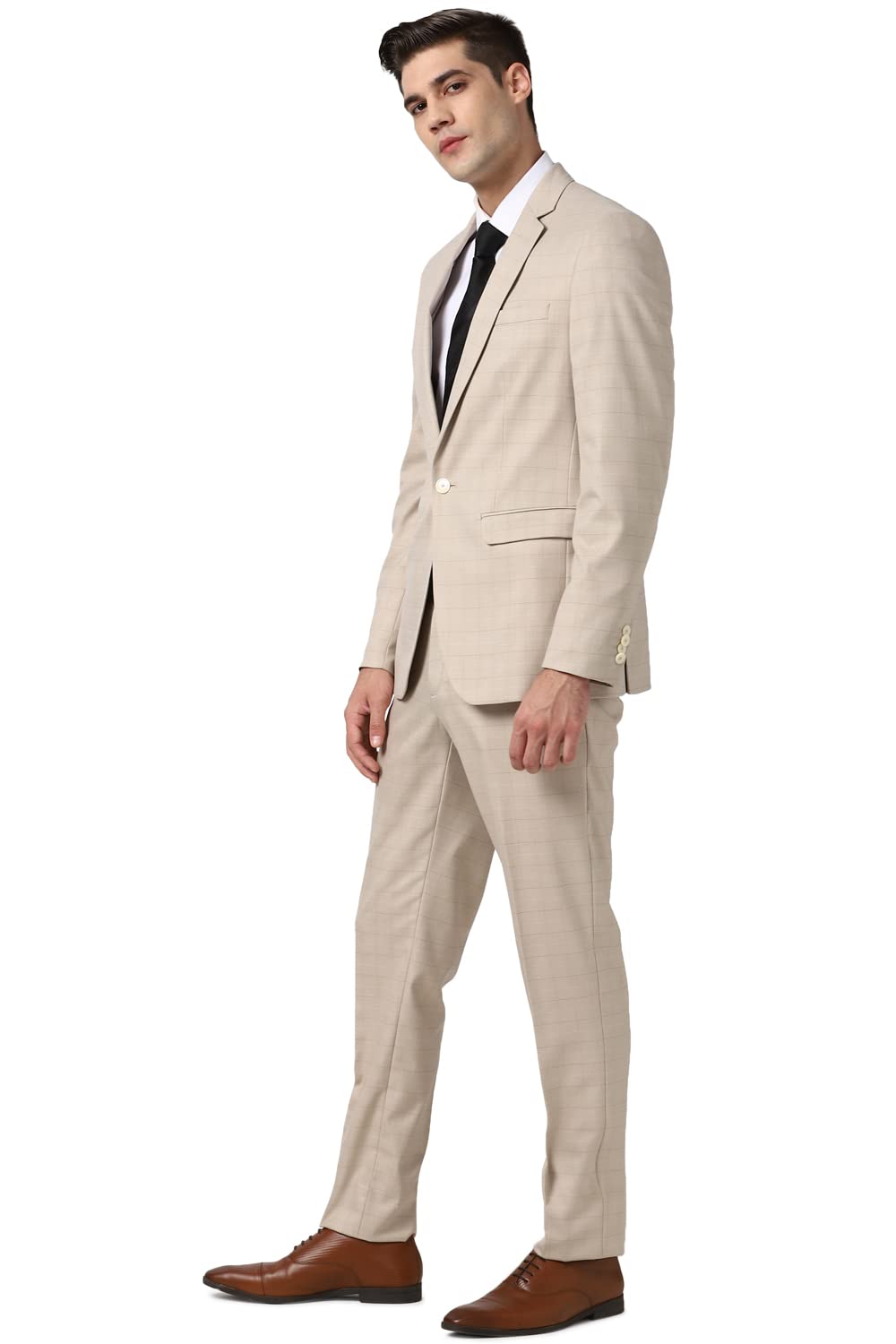 Peter England Men's Polyester Blend Two Piece Suit (PISUWNSP737449_Beige_44)