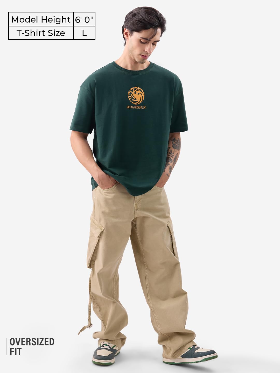 The Souled Store Official House of Dragon: Fire Made Flesh Men and Boys Short Sleeves Round Neck Green Graphic Printed Cotton Oversized T-Shirts