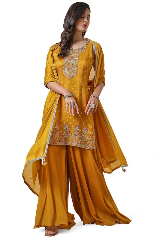 Soch Women's Brocade Salwar Suit (OWA4CD21032A_Mustard