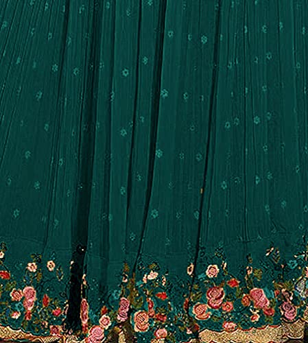 RUDRAPRAYAG Anarkali Georgette and Santoon Semi Stitched Long Gown for Women (Turquoise Colour)