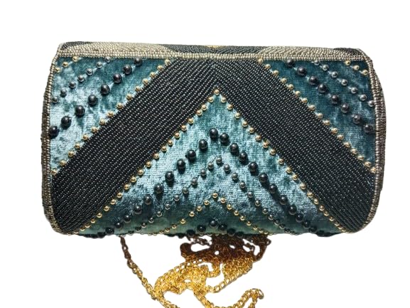 Handcrafted Beaded Clutch Bag with Chain Strap