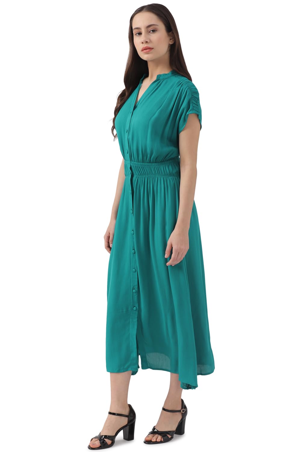 Van Heusen Women's Viscose A-Line Calf Length Dress (VWDRURGPX44178_Green