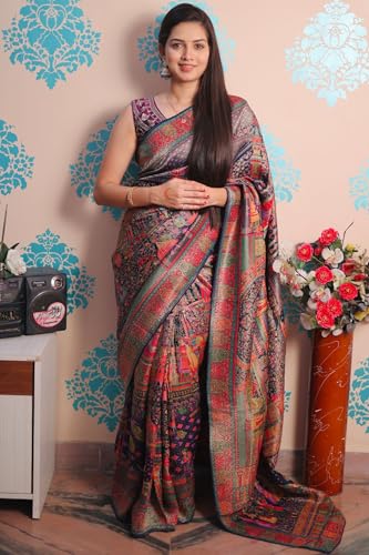SGF11 Women's Kanjivaram Pure Soft Silk Position Printed Saree With Blouse Piece (Dark Blue)