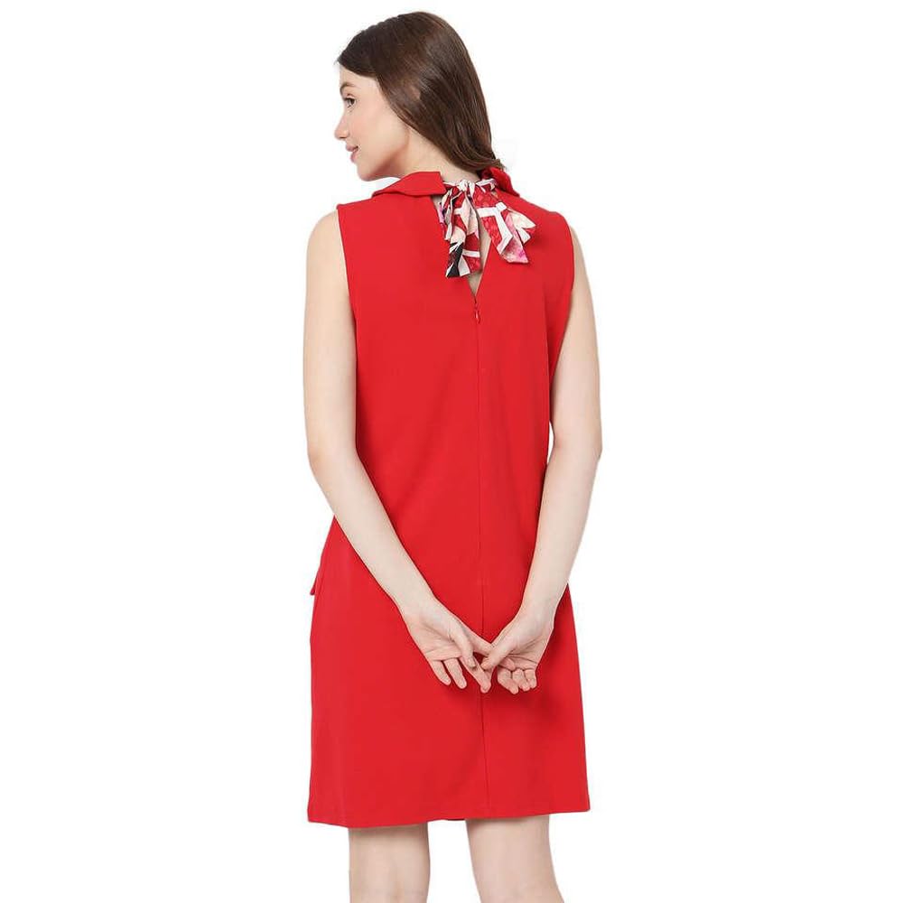 VERO Moda Solid Polyester Turtle Neck Women's Knee Length Dress (RED, XS)