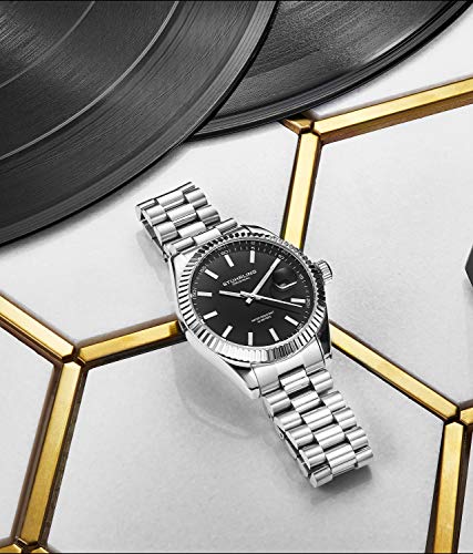 Stuhrling Original Watches for Men - Lineage Analog Dress Watch Mens Quartz Watch Watch Stainless Steel Bracelet Wrist Watch Luminous Hands and Markers - Mens Watch Collection (Black)
