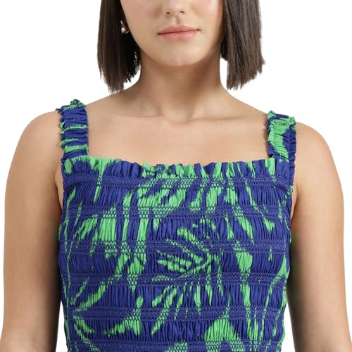 United Colors of Benetton Regular Fit Shoulder Straps Printed Dress (Size : 2XL) - 26P4WVNDR327I902 Blue