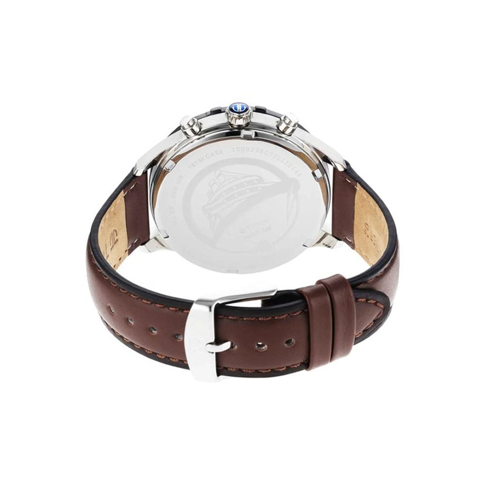 Titan Regalia Maritime White Dial Quartz Multifunction Leather Strap Watch for Men-NS1873KL01
