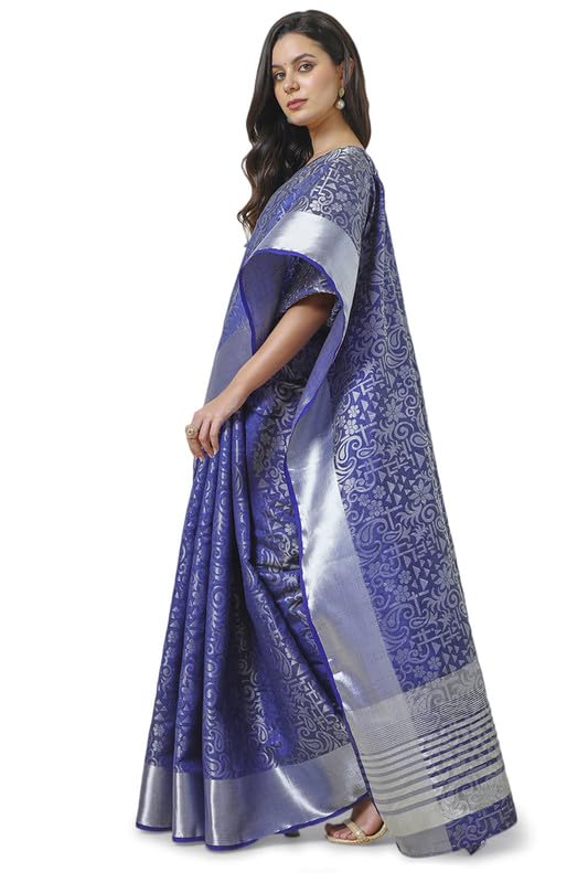 Soch Womens Blue Tussar Zari Woven Saree