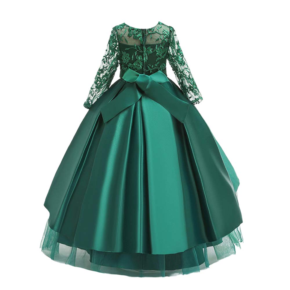 Hopscotch Girls Floor Length Gowns In Green Color For Ages (9-10 Years)