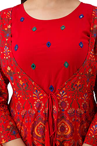 Jaipurite Women's Printed Maxi Anarkali Gown (X-Large) Red