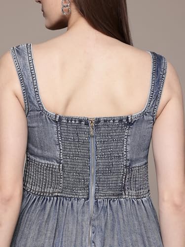 Label RITU KUMAR Blue Brenda Square Neck Short Dress