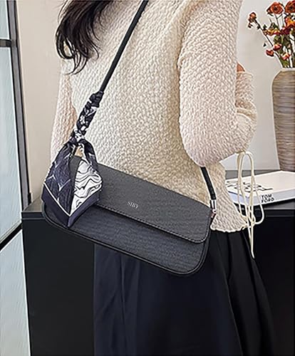 SIBY Underarm Shoulder Bags for Women's with Ribbon (Black)
