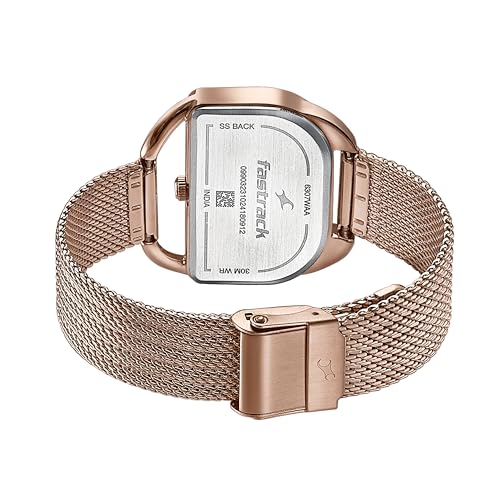 Fastrack Style Up Quartz Analog Silver Dial Rose Gold Stainless Steel Strap Watch for Girls