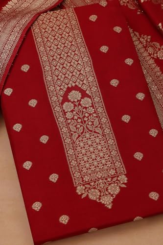 Soch Womens Maroon Russian Silk Zari Woven Unstitch Dress Material With Zari Woven