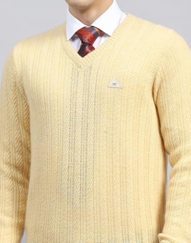 Monte Carlo Mens Beige Self Design V Neck Full Sleeve Pullover (1236031VN-2682-42)