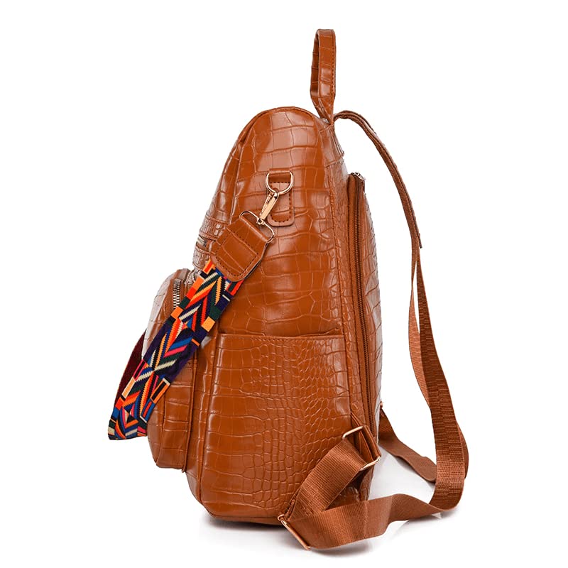 ProArch Medium 25L Backpack Purse for Women Convertible Travel Vintage PU Leather Shoulder Backpack (Big Croco) (Big Brown Croco6)