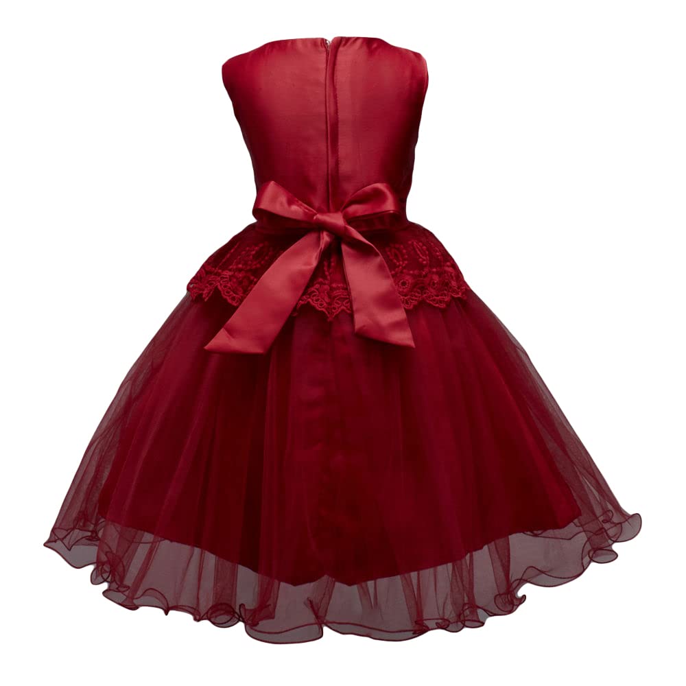 Hopscotch Girls Sleeveless Pearl Applique Party Dress In Red Color for Ages 5-6 Years