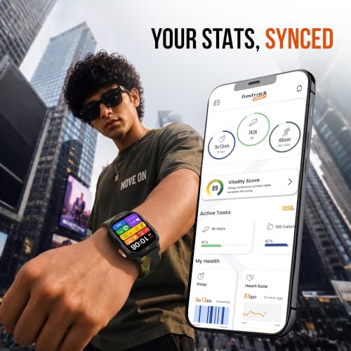 Fastrack Xtreme S Rugged Smart Watch with 1.93" AMOLED Square Display, BT Calling, 24/7 Health Suite, IP67, 60Hz Dynamic Refresh Rate, Vitality Index, Hydration Alert, Large Battery - Camo Green