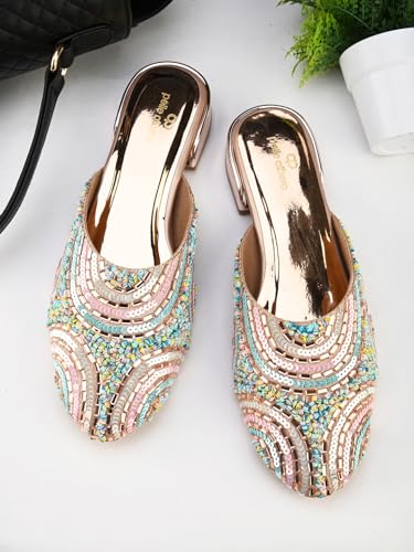 pelle albero Women's Rose Gold Synthetic upper Slip-On Sandals