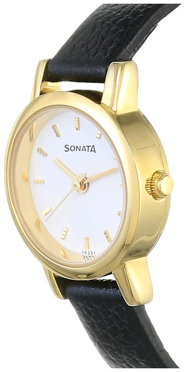 Sonata Quartz Analog White Dial Leather Strap Watch for Women-NS8976YL02W/NT8976YL02W