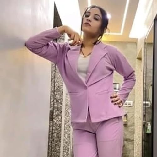 OFFICE PURPLE Cotton Blend Women's Blazer – Full Sleeves, Notched Lapel, Single-Breasted, 2 Pockets, Formal & Casual Wear (Lavender, L)