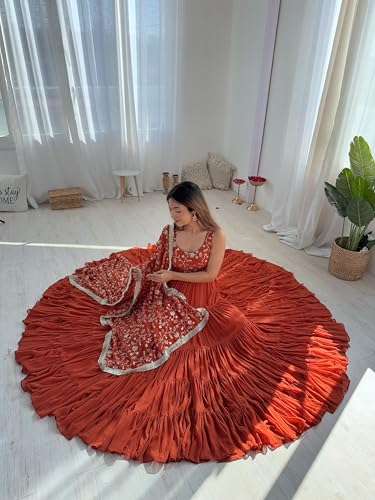 OYZO Pure Soft Fox Georgette Fabric Fully Flair Anarkali,with DUPPTA Set,Pent Ready to WEAR (in, Alpha, M, Regular, Rust)