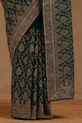 Soch Womens Teal Green Georgette Embroidered Saree With Stone Work