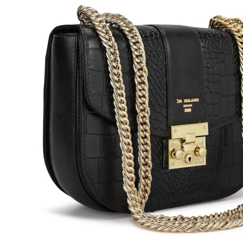 Da Milano Leather Shoulder Bag for Women - Black (LB-00930)
