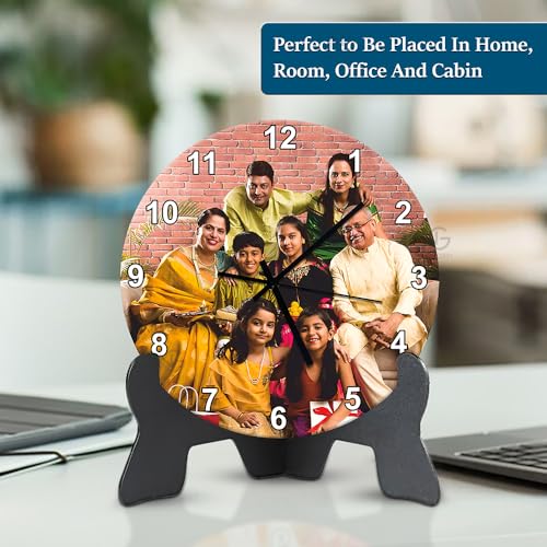Nifty Gifty Personalized Table Clock - Custom Photo Table Clock for Couple, Family | Customized Gift for Birthday, Anniversary, Wedding. for Room/Home/Kitchen/Bedroom/Office (Round, 8x8 inch)