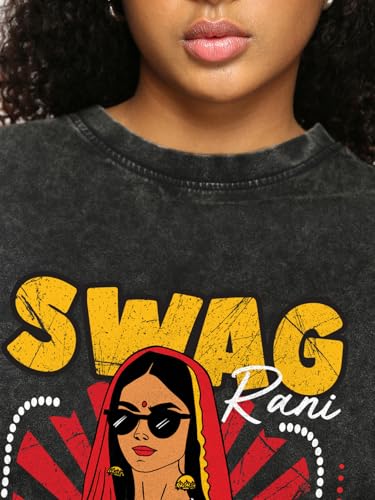 Bewakoof Women's Graphic Printed Oversized Fit Half Sleeve Round Neck Cotton T-Shirt_663621_Black_3XL
