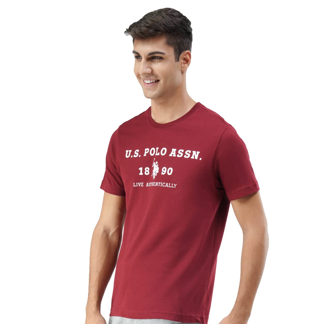 U.S. POLO ASSN. Men Cotton Comfort Fit Brand Print I683 Regular Fit T-Shirt - Pack Of 1 (Red Large)