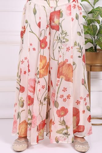 W for Woman White Floral Printed Crepe A-Line Kurta with Culotte and Dupatta Set - (WS13913-127594-XL)
