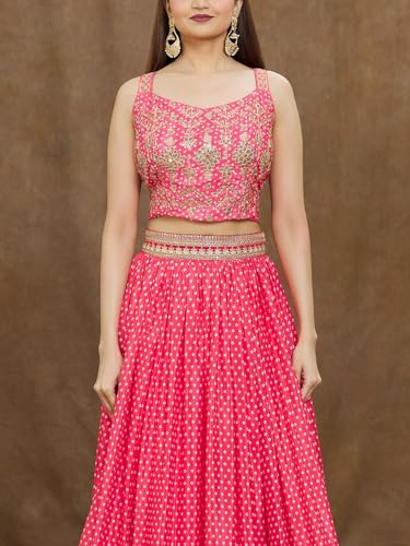 Zeel Clothing Womens Silk Lehenga Choli Semi-Stitched Pink Wedding Bridal Free Size