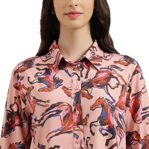United Colors of Benetton Regular Fit Regular Collar Printed Shirt (Size: XL) - 26P5WVNTP308I904 Pink