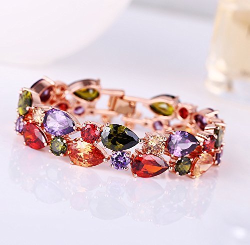 YouBella Jewellery Set Multi-Color AAA Swiss Zircon Rose Gold Crystal Necklace Pendant Ring Bracelet Bangle and Earrings Jewellery Combo for Girls and Women (Bracelet)