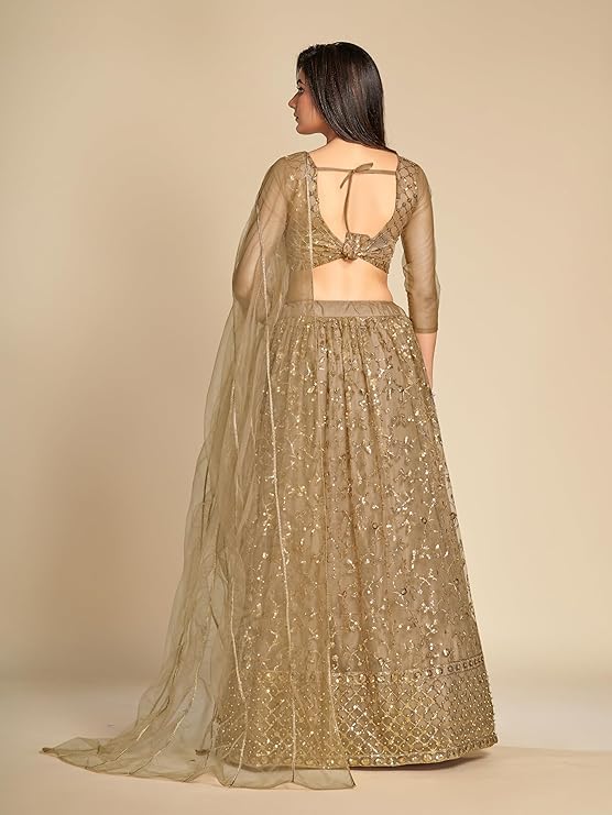 BRAVASILK Women's Net Embroidery Lehenga Choli With Net Dupatta