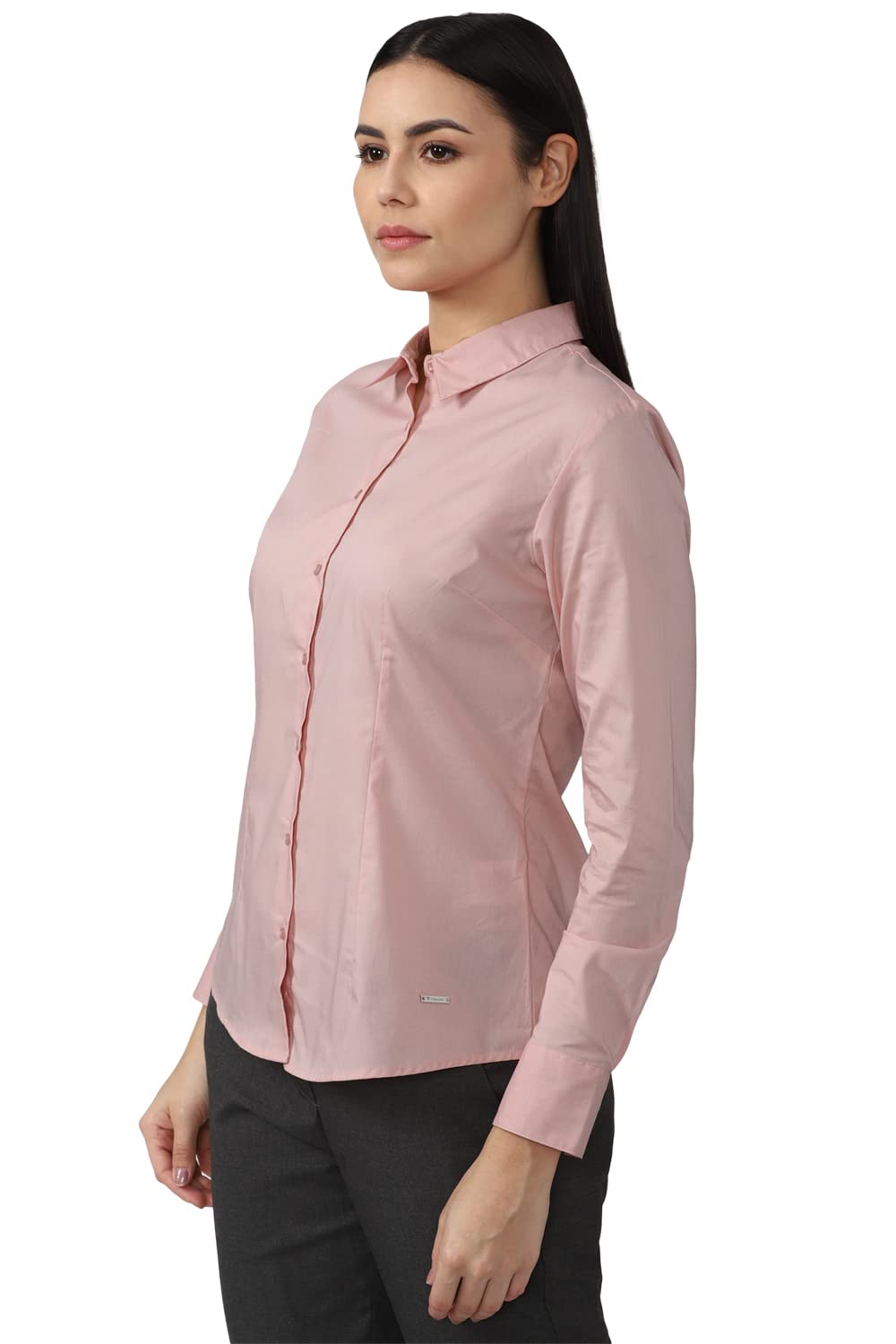 Van Heusen Women's Solid Regular Fit Shirt (VWSFCRGBQ04325_Pink M)