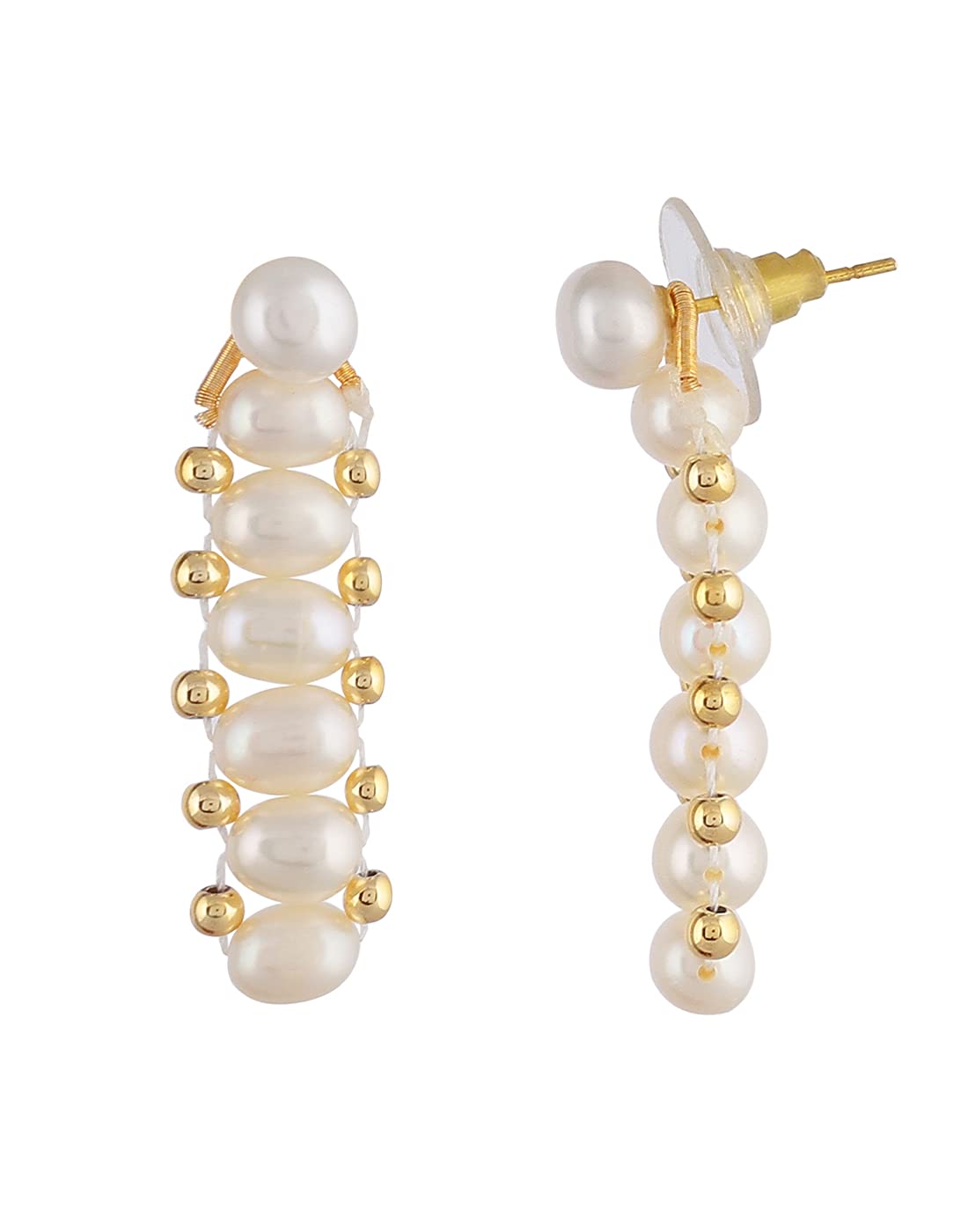 HYDERABAD JEWELS Hyderabad Jewels Real Natural Fresh Water Oval Pearls Choker Set For Women Girls With Certificate (TRIPLE LINE), Off-White (CKR267)