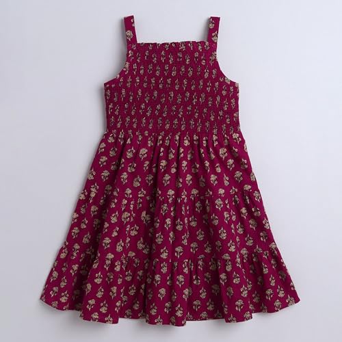 Hopscotch Girls Sleeveless Magenta Floral Print Casual Dresses for Ages (2-3 Years)