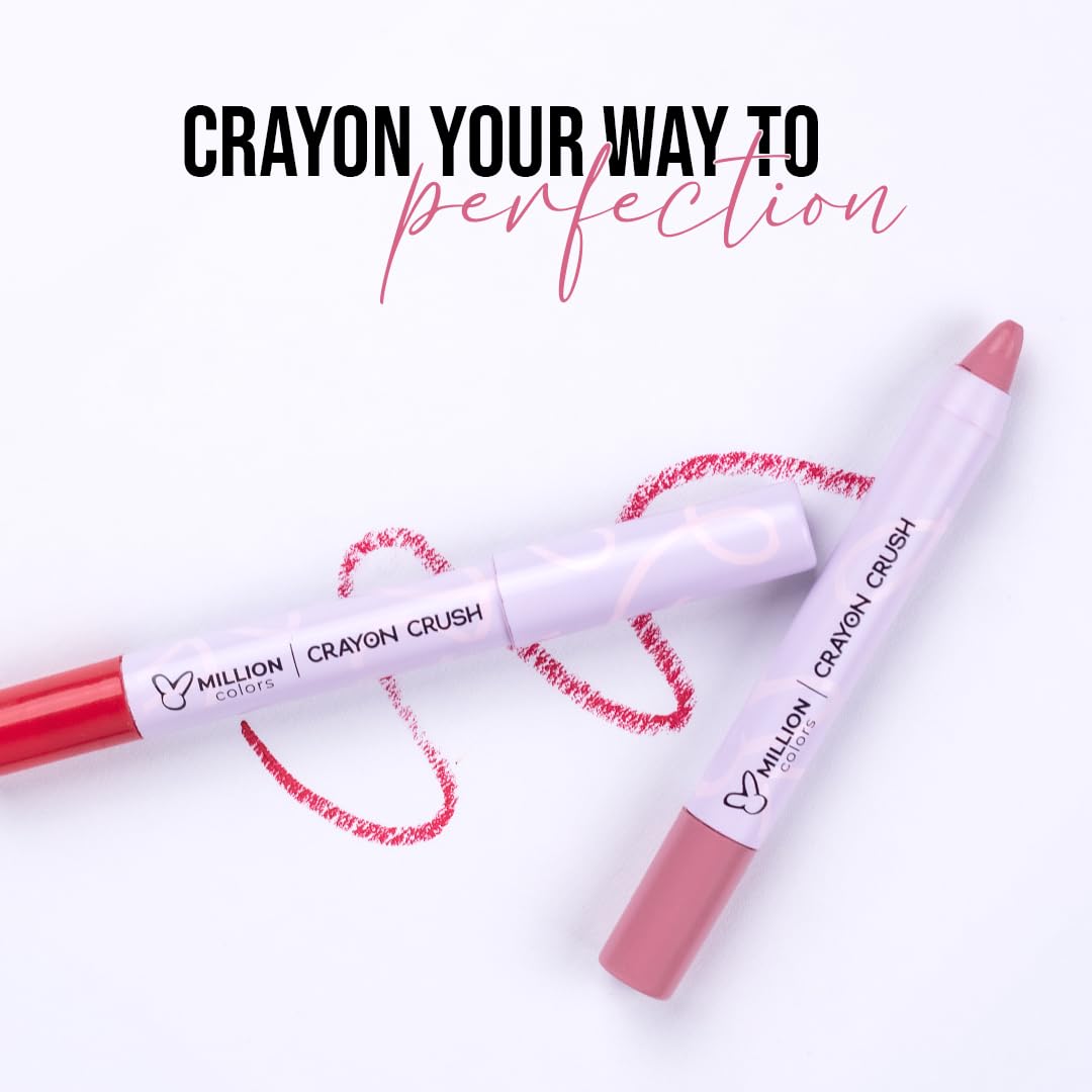 Million Colors Lip Crayon Lipstick | 8H Long-Lasting Matte | Hydrating & Lightweight | Highly Pigmented | Smudge-Proof & Transfer-Proof | Hyaluronic Acid & Shea Butter (Fierce 02, 3g)