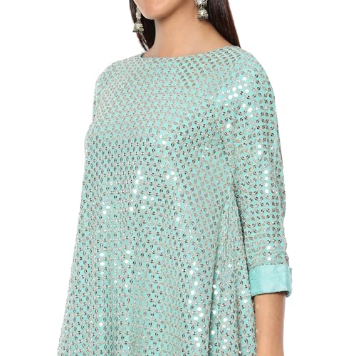 BIBA Women's Viscose Kurta (SKDZRINM10245AW24AQU_Aqua Blue