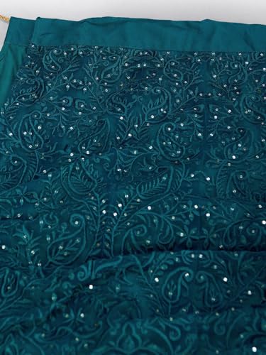 Zeel Clothing Womens Thread Sequins Embroidery Soft Semi-Stitched Net Lehenga Choli Set With Dupatta (6017-Teal-Green-Wedding-Stylish-Latest; Free Size)