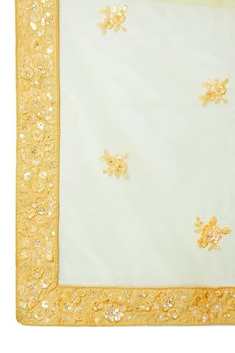 Soch Womens Yellow Net Floral Embroidered Sequin Embellished Unstitched Lehenga Set
