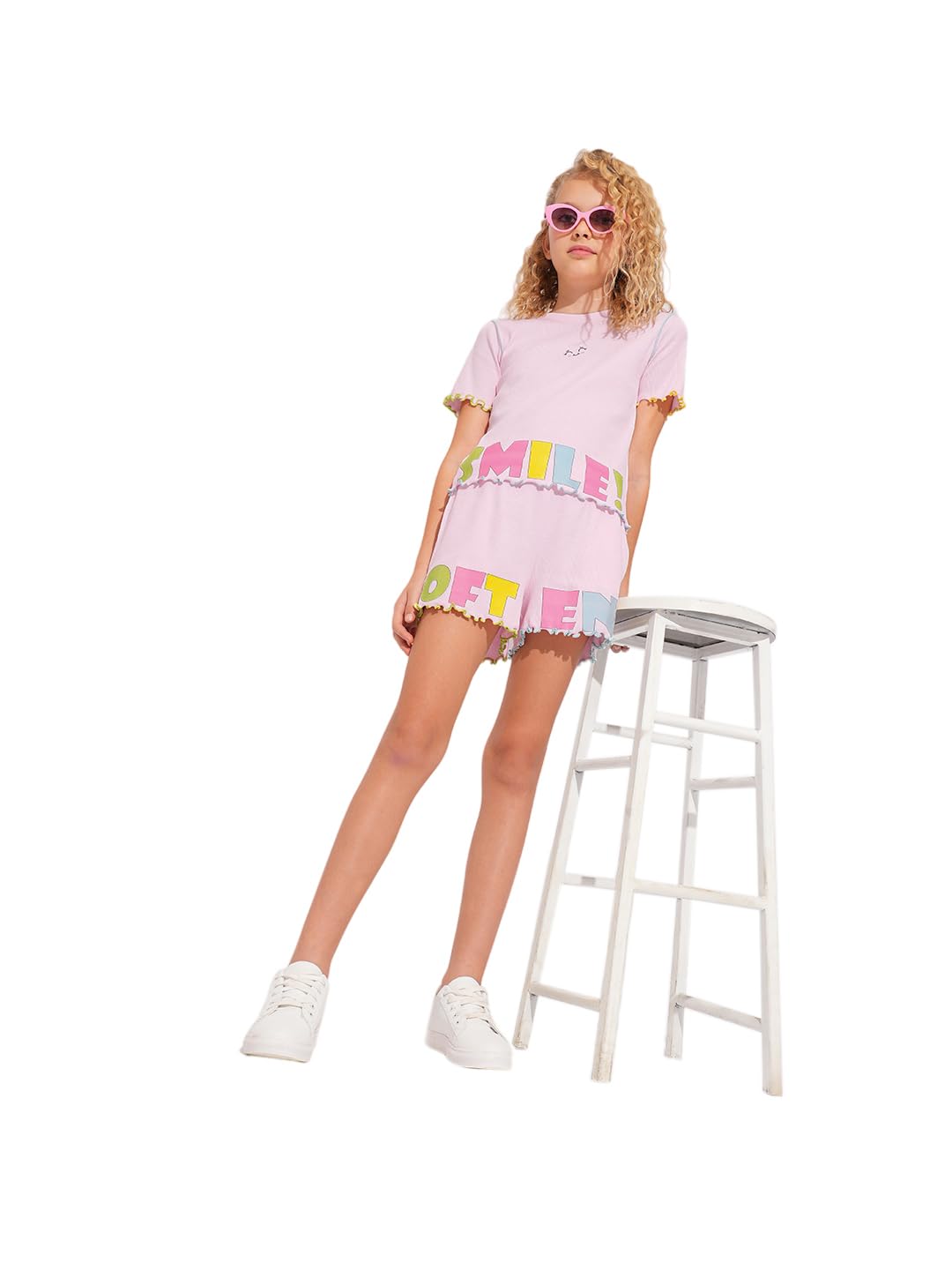 VERO MODA Girls Pink Printed Co-ord Set Shorts