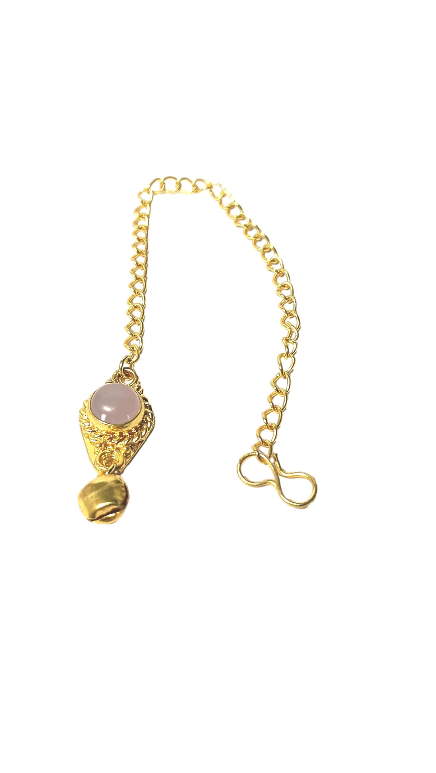 ATHZ Oxidized Silver Maang Tikka Tika Jewellery Small Size for young Ladies and Women (Gold, Light pink)