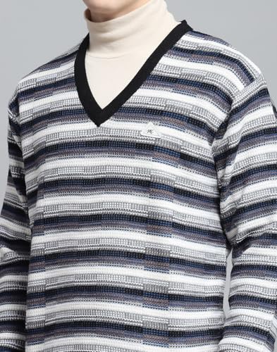 Monte Carlo Mens Self Design Black V Neck Full Sleeve Pullover_1243190VN-2